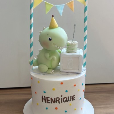 Topo de Bolo em Biscuit Dino Baby